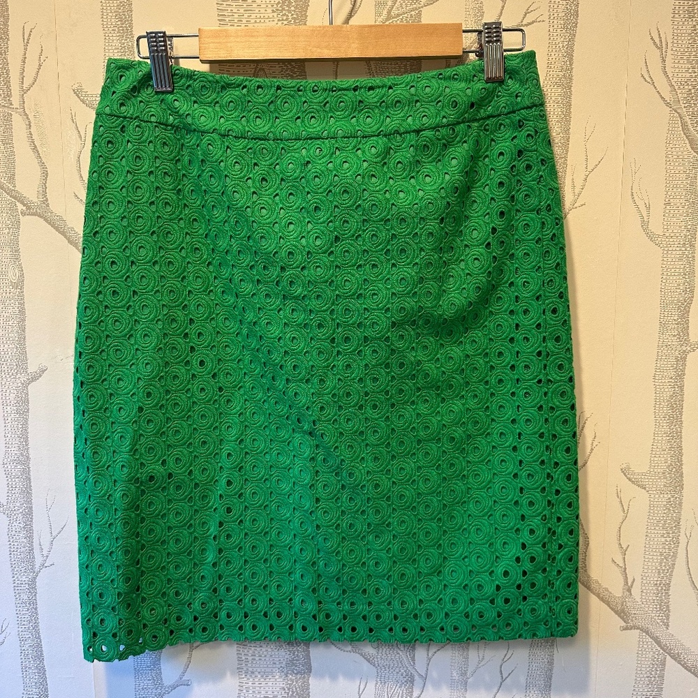 Talbots Green Floral Eyelet Pencil Skirt -Size 10P